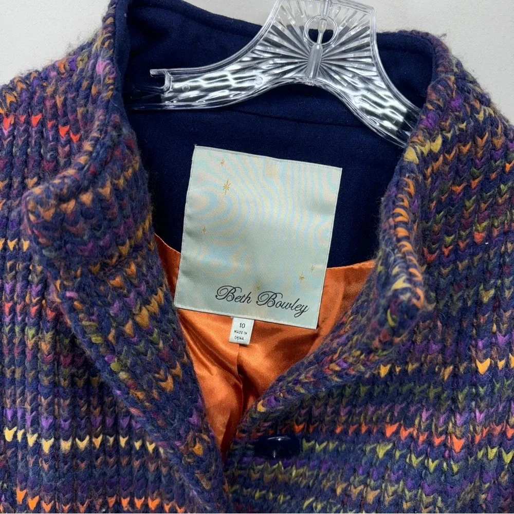 Beth Bowley Anthropologie Womens Knitted Coat Sz 10 Wool Purple Hippie Casual - Picture 3 of 14